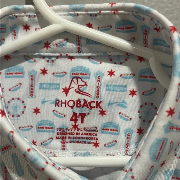 Rhoback Kids Polo Shirt in White and Red Print. Chicago print - Picture 2 of 5